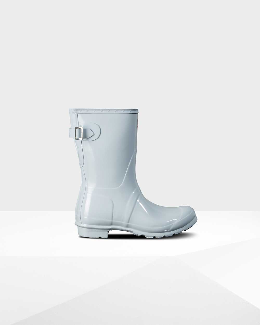 Botas De Agua Mujer - Hunter Original Short Back Adjustable Gloss Gris/Azules - VDYKAF-182 - Gris/Az